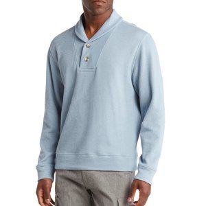 Vince Men's Double-Knit Shawl-Collar Henley Ribbed Sweater Pullover Pale Blue S